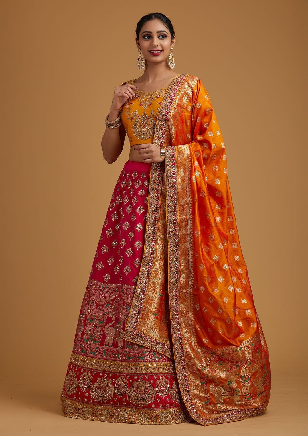 Multi Stonework Banarasi Designer Semi-Stitched Lehenga - koskii