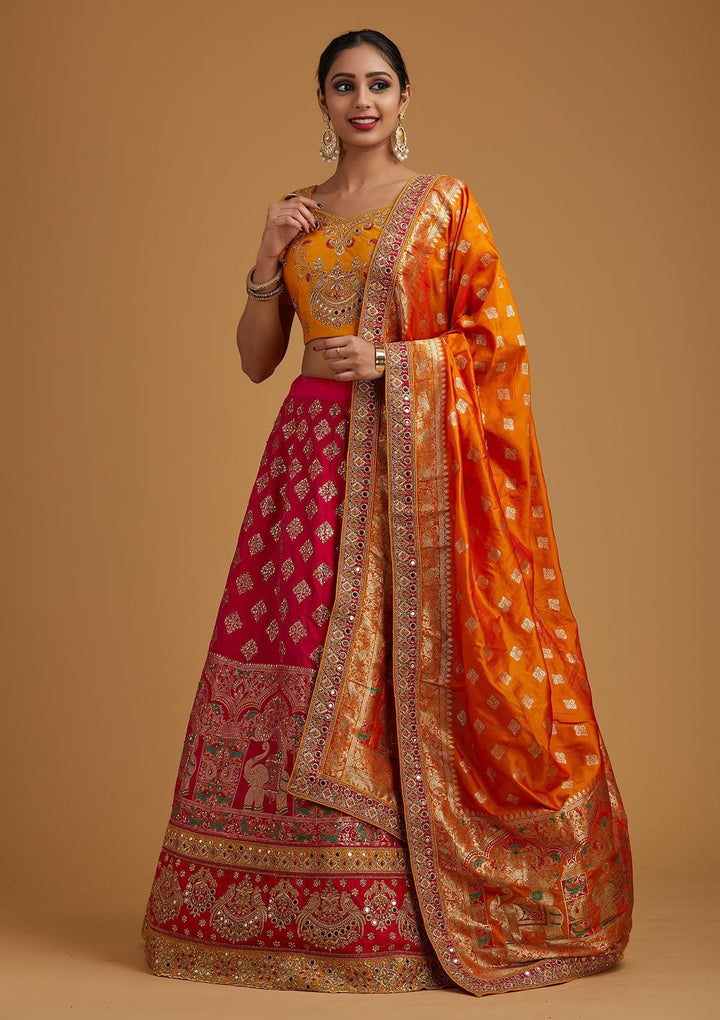 Multi Stonework Banarasi Designer Semi-Stitched Lehenga - koskii