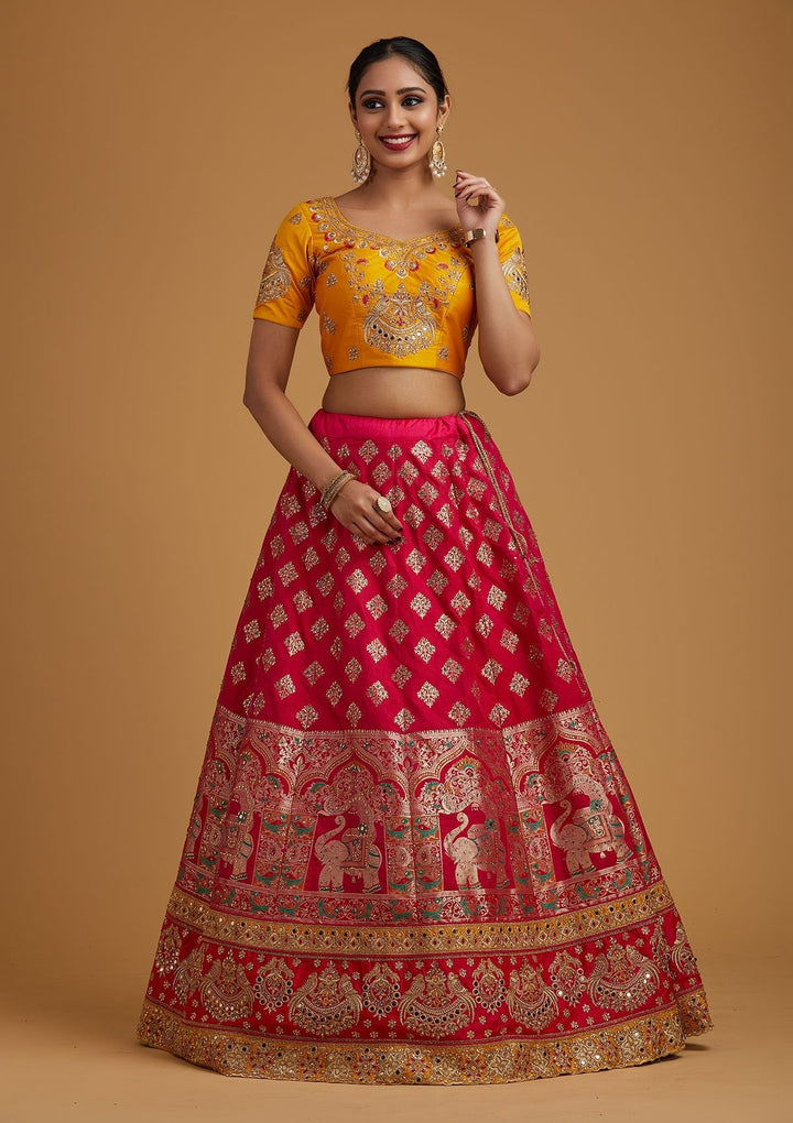 Multi Stonework Banarasi Designer Semi-Stitched Lehenga - koskii