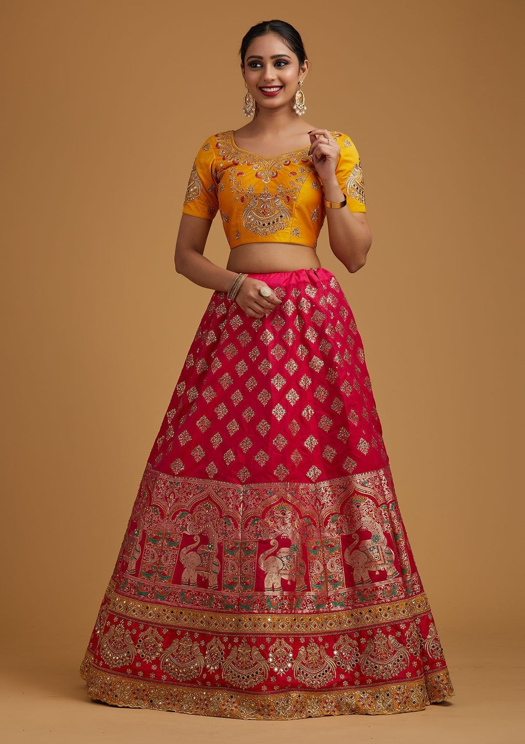 Multi Stonework Banarasi Designer Semi-Stitched Lehenga - koskii