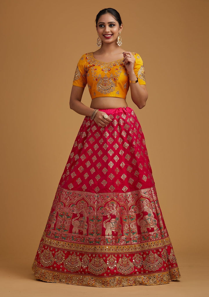 Multi Stonework Banarasi Designer Semi-Stitched Lehenga - koskii