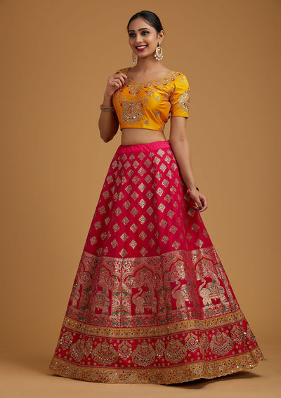 Multi Stonework Banarasi Designer Semi-Stitched Lehenga - koskii