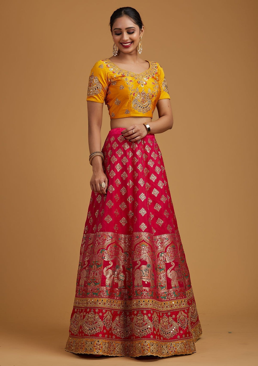 Multi Stonework Banarasi Designer Semi-Stitched Lehenga - koskii