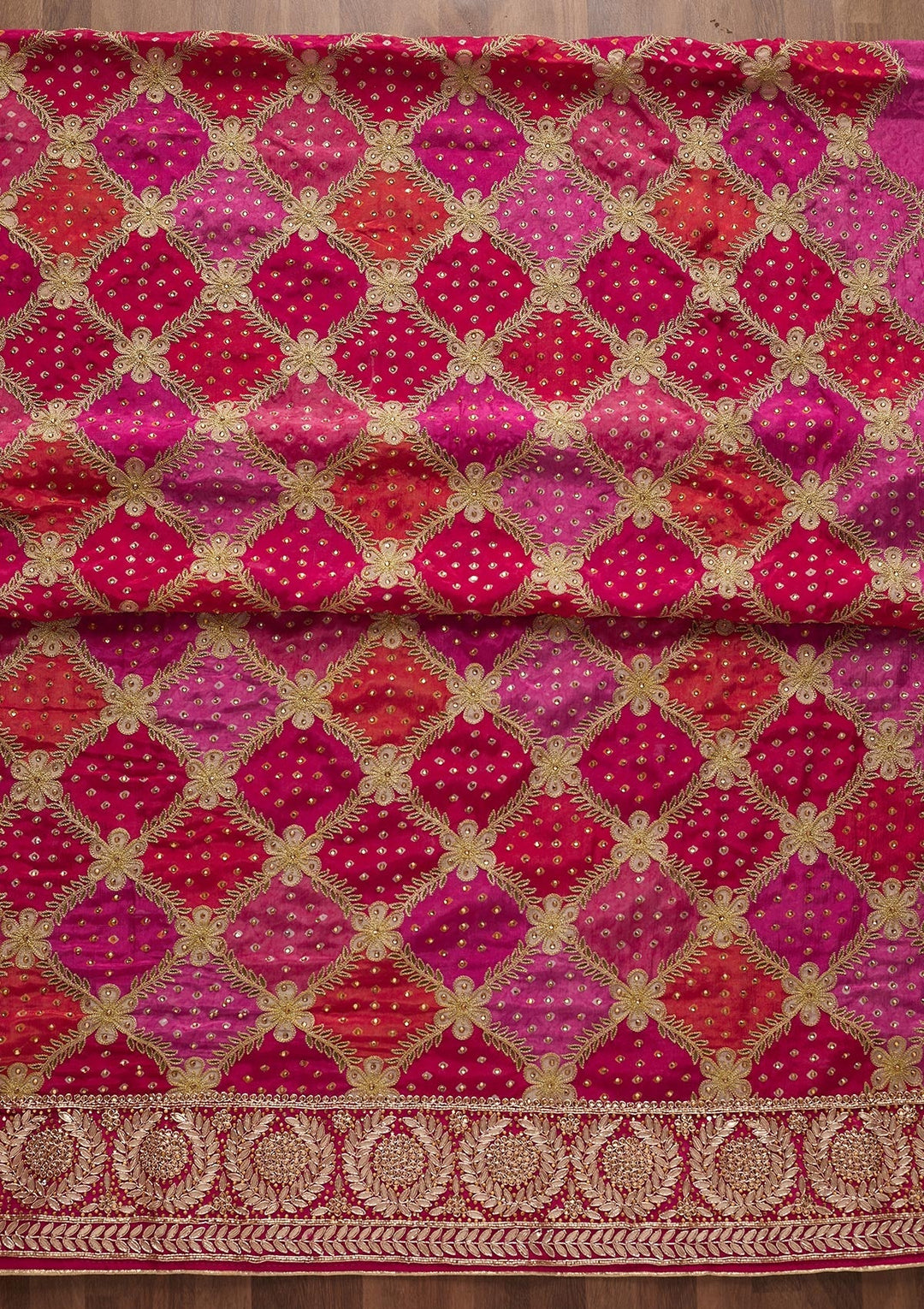 Multi Stonework Semi Crepe Designer Unstitched Salwar Suit - Koskii