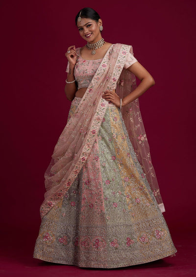 Multi Stonework Velvet Designer Semi-Stitched Lehenga - Koskii
