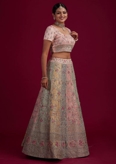 Multi Stonework Velvet Designer Semi-Stitched Lehenga - Koskii