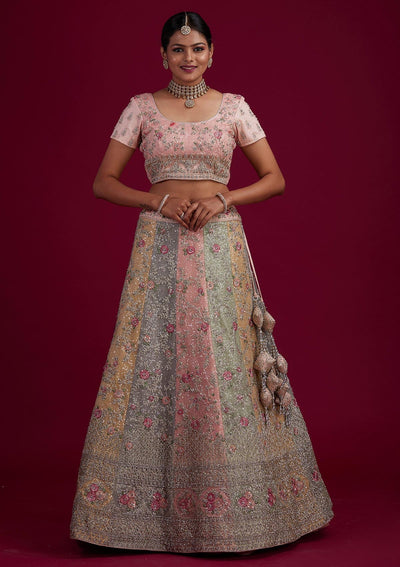 Multi Stonework Velvet Designer Semi-Stitched Lehenga - Koskii