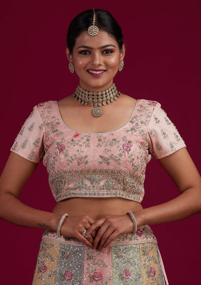 Multi Stonework Velvet Designer Semi-Stitched Lehenga - Koskii