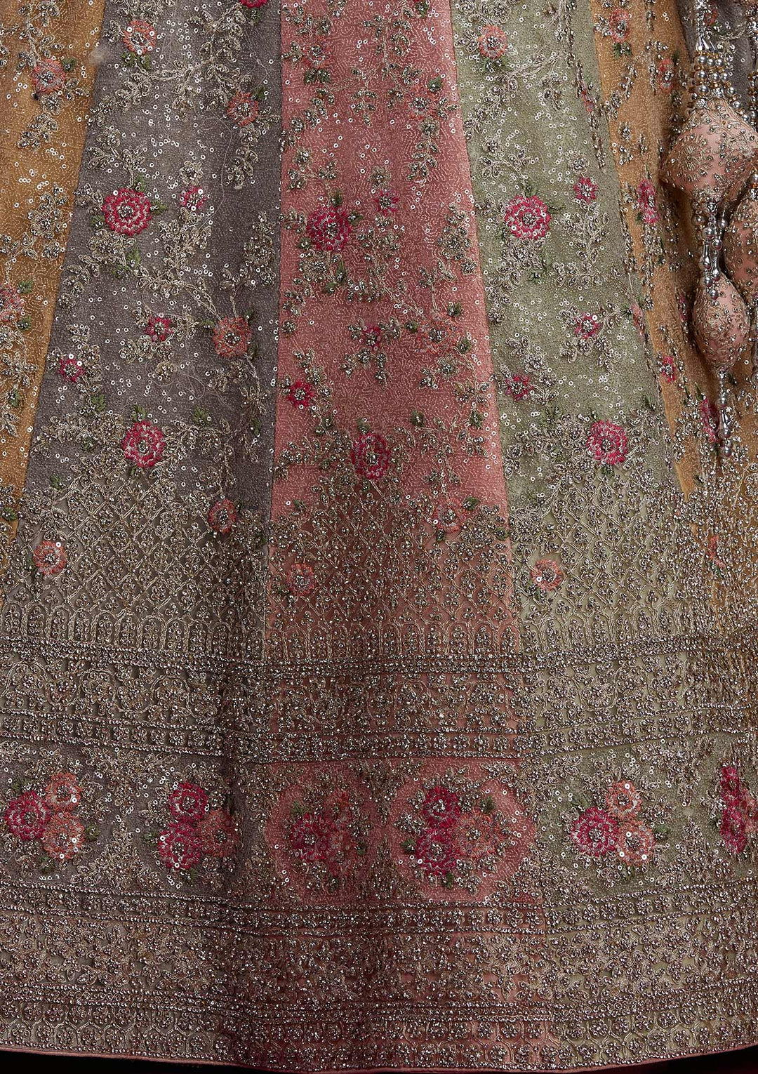 Multi Stonework Velvet Designer Semi-Stitched Lehenga - Koskii