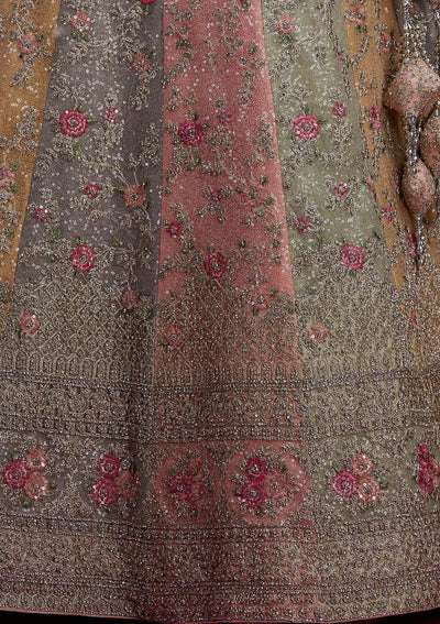 Multi Stonework Velvet Designer Semi-Stitched Lehenga - Koskii