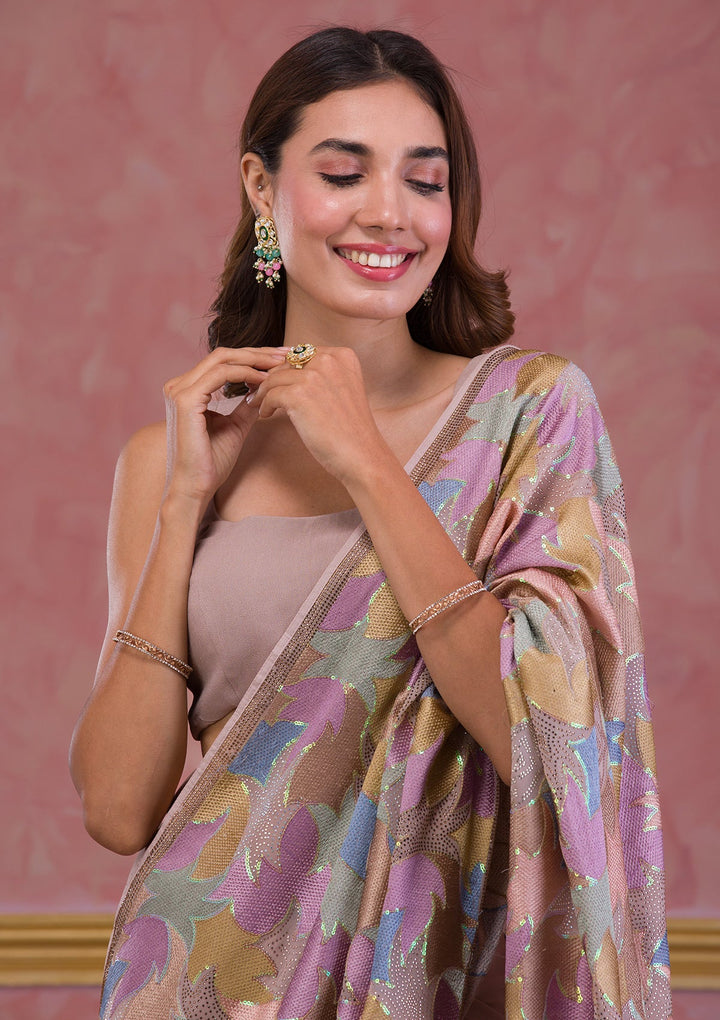 Lavender Mirrorwork Net Designer Saree-Koskii
