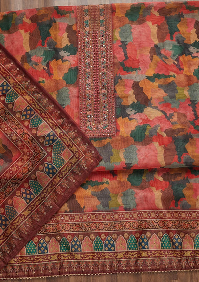 Multi Threadwork Chanderi Semi-Stitched Salwar Suit - Koskii