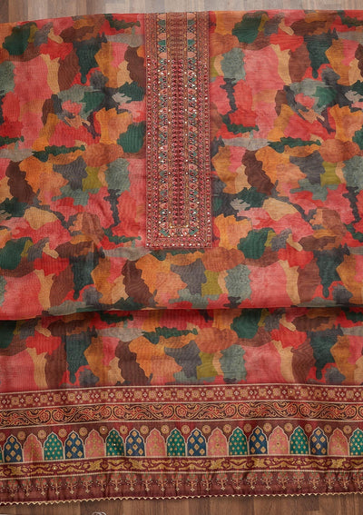 Multi Threadwork Chanderi Semi-Stitched Salwar Suit - Koskii