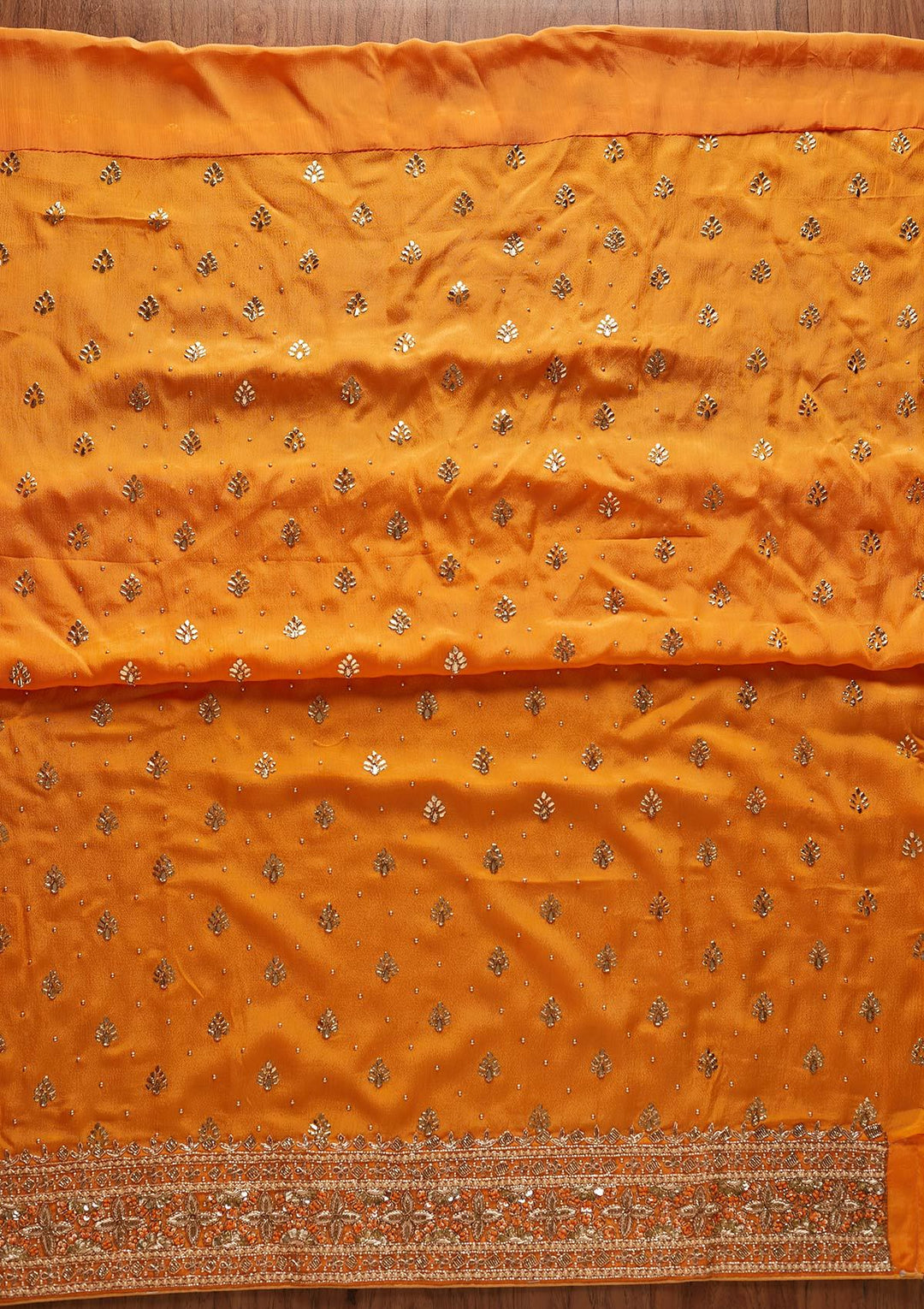 Mustard Badla Semi Crepe Designer Unstitched Salwar Suit - koskii