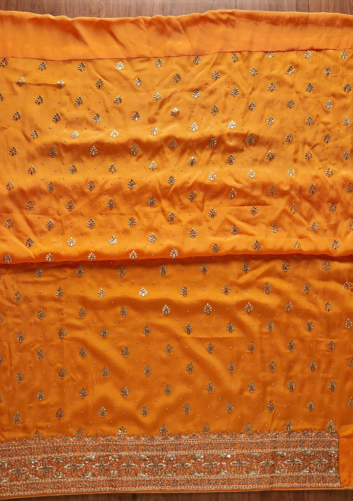 Mustard Badla Semi Crepe Designer Unstitched Salwar Suit - koskii