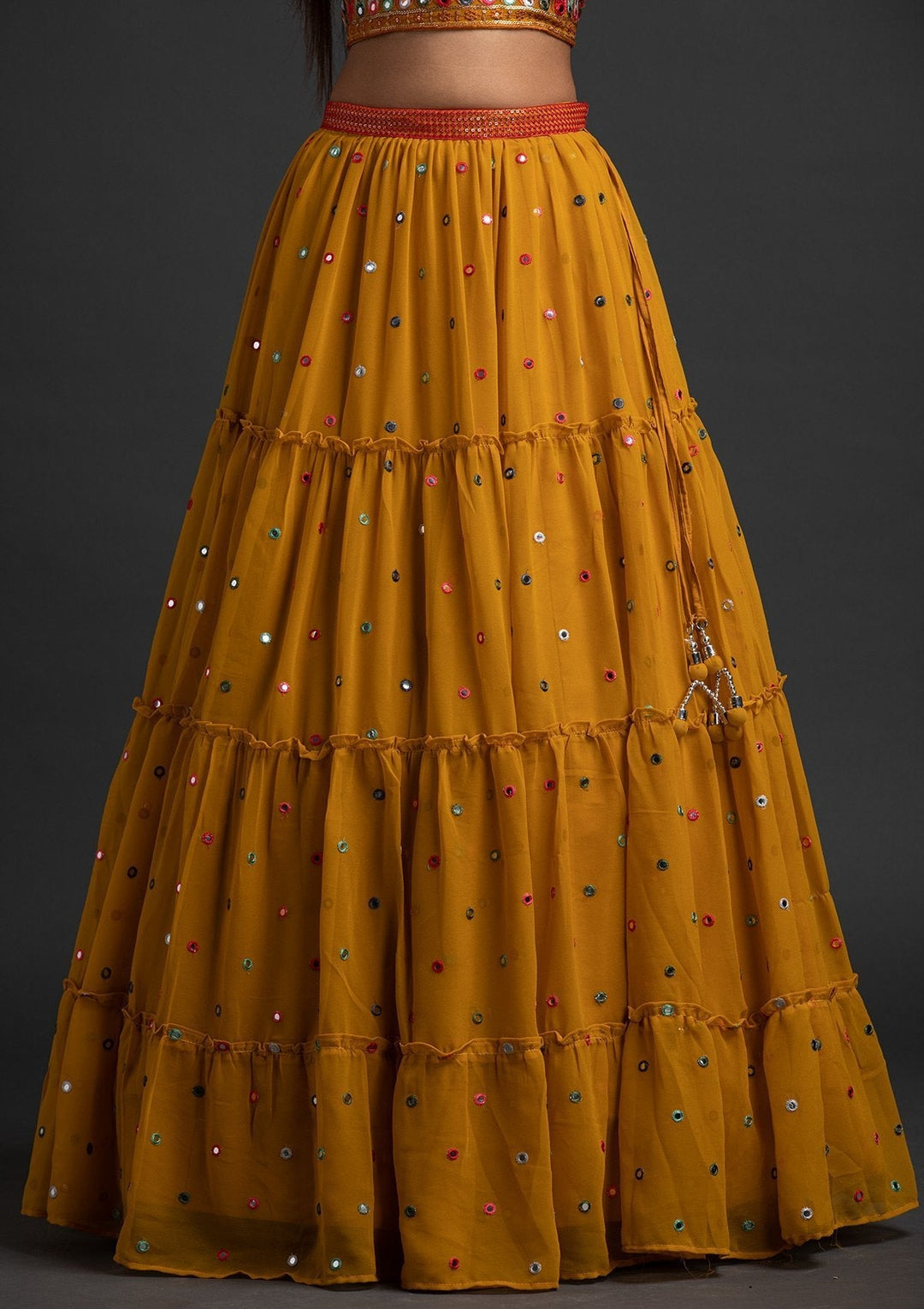 Mustard Chikankari Georgette Designer Lehenga - koskii