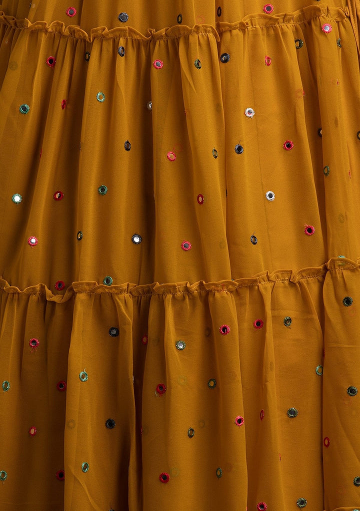 Mustard Chikankari Georgette Designer Lehenga - koskii