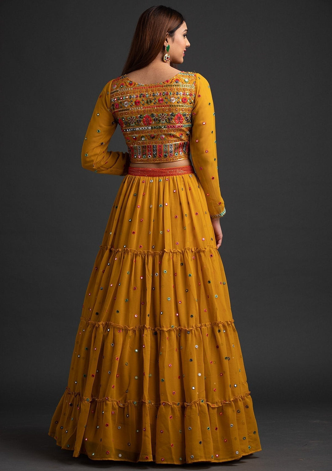 Mustard Chikankari Georgette Designer Lehenga - koskii