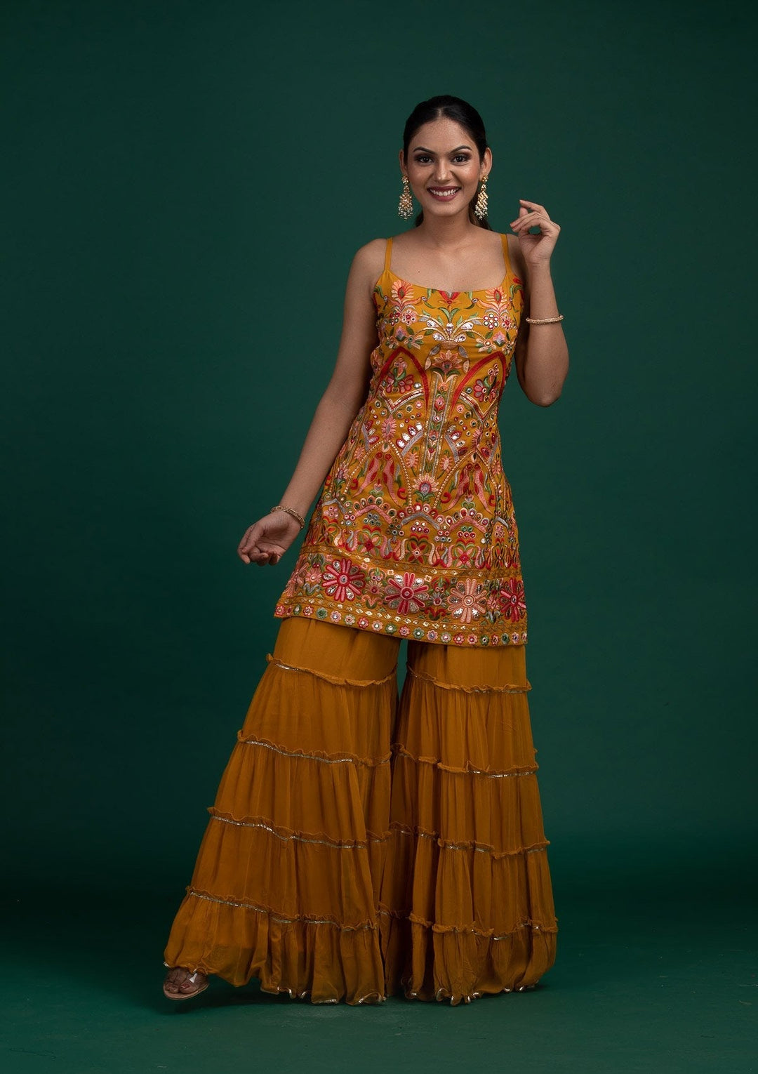 Mustard Chikankari Georgette Designer Salwar-Suit - Koskii