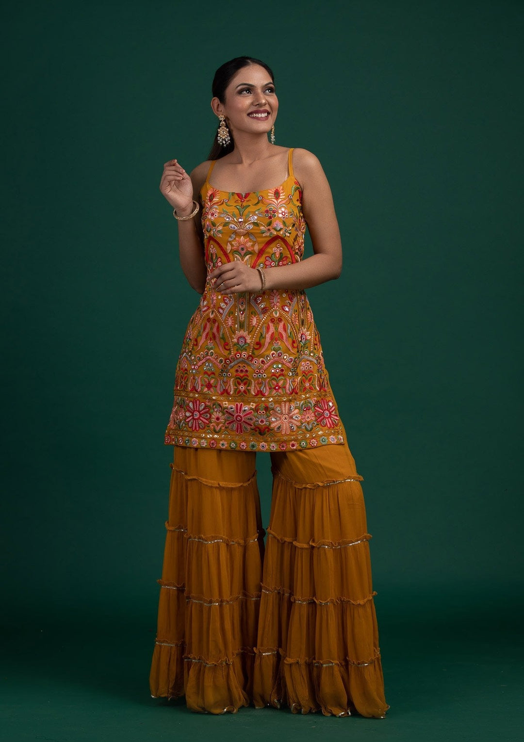 Mustard Chikankari Georgette Designer Salwar-Suit - Koskii