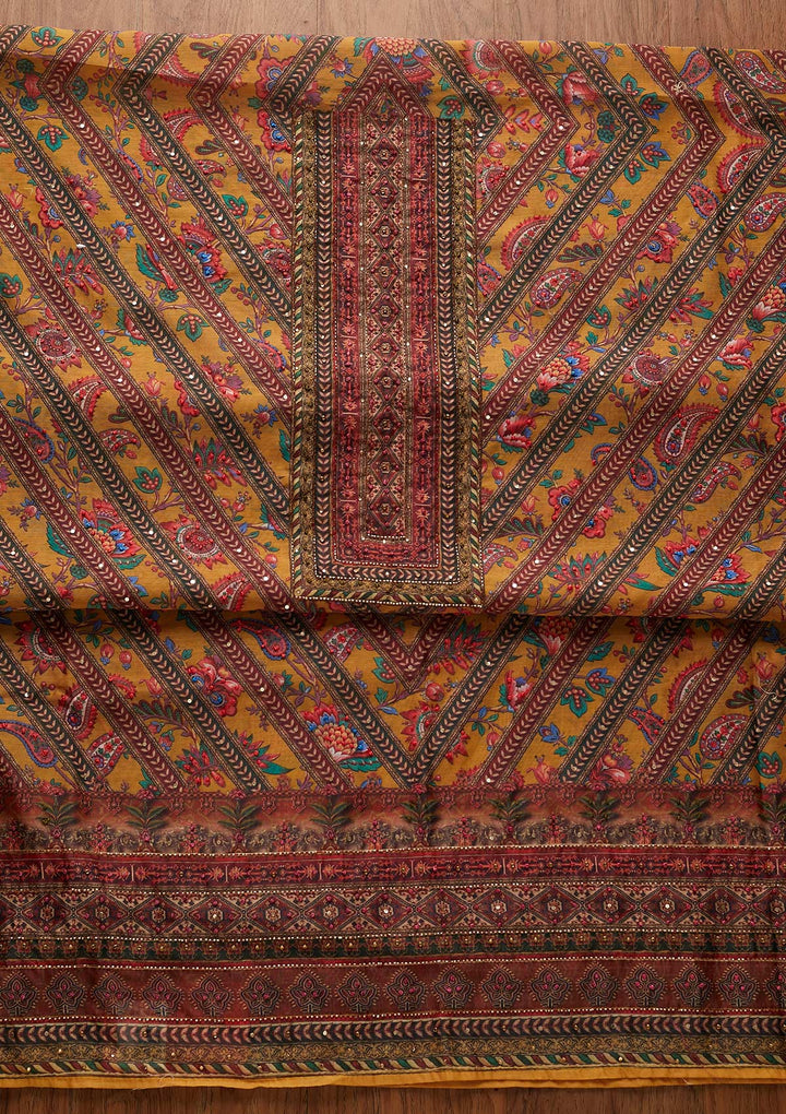 Mustard Cutdana Art Silk Designer Unstitched Salwar Suit - koskii