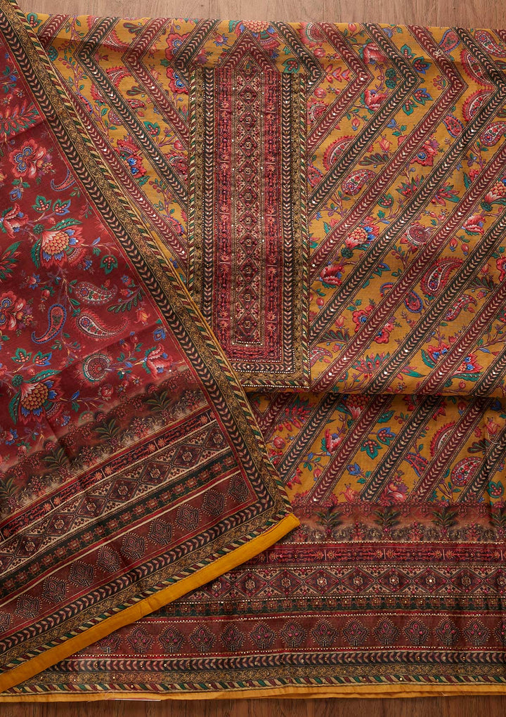 Mustard Cutdana Art Silk Designer Unstitched Salwar Suit - koskii