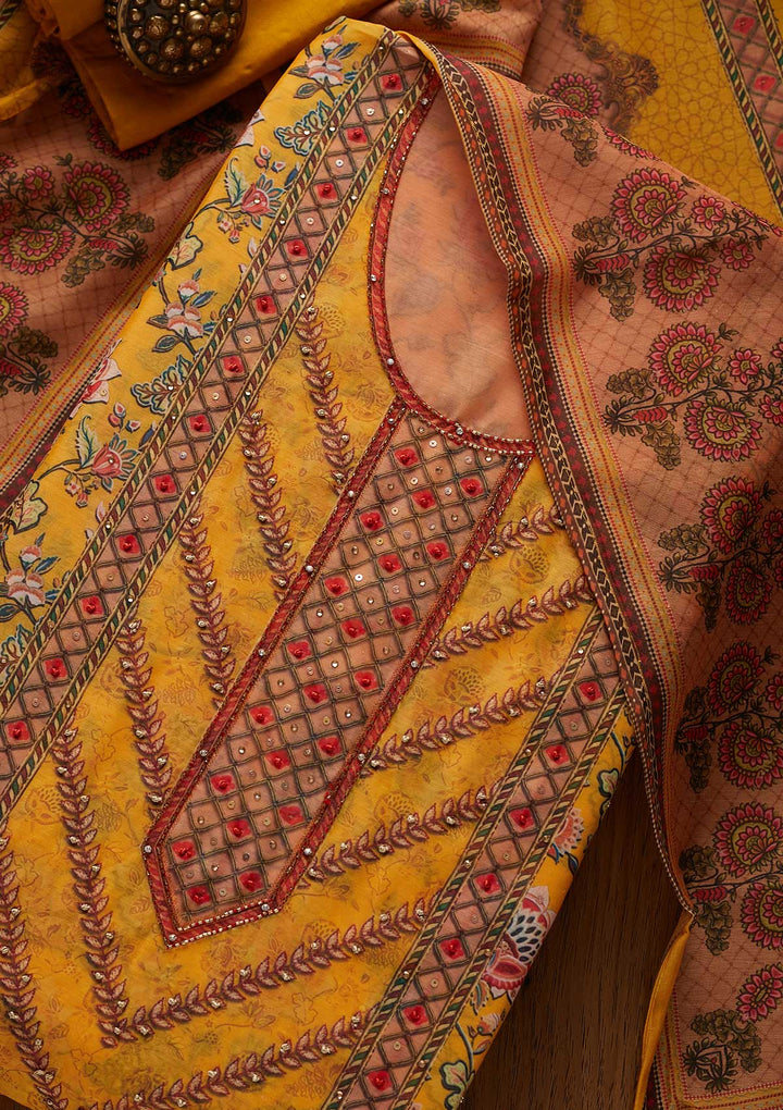 Mustard Cutdana Art Silk Designer Unstitched Salwar Suit - koskii