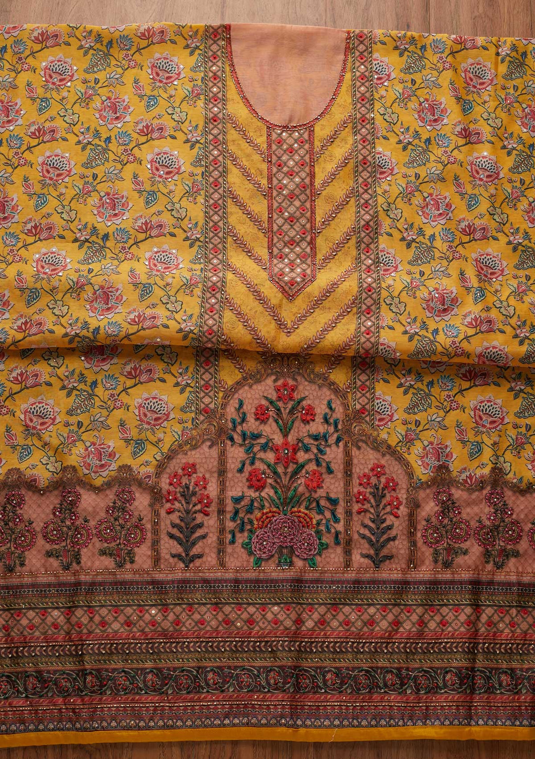Mustard Cutdana Art Silk Designer Unstitched Salwar Suit - koskii