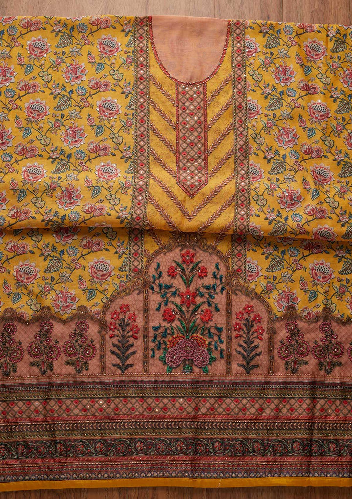 Mustard Cutdana Art Silk Designer Unstitched Salwar Suit - koskii