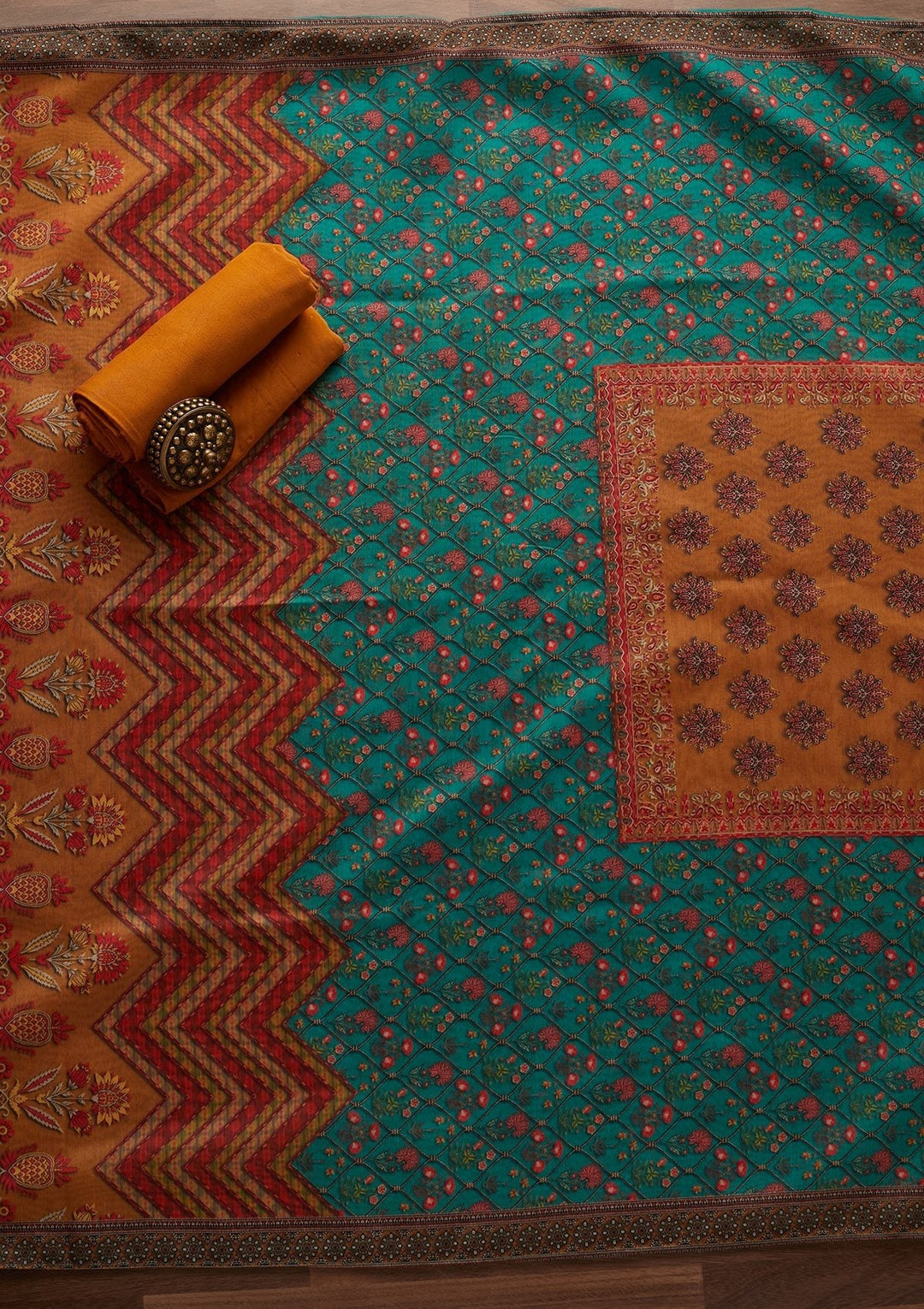 Mustard Cutdana Art Silk Designer Unstitched Salwar Suit - Koskii