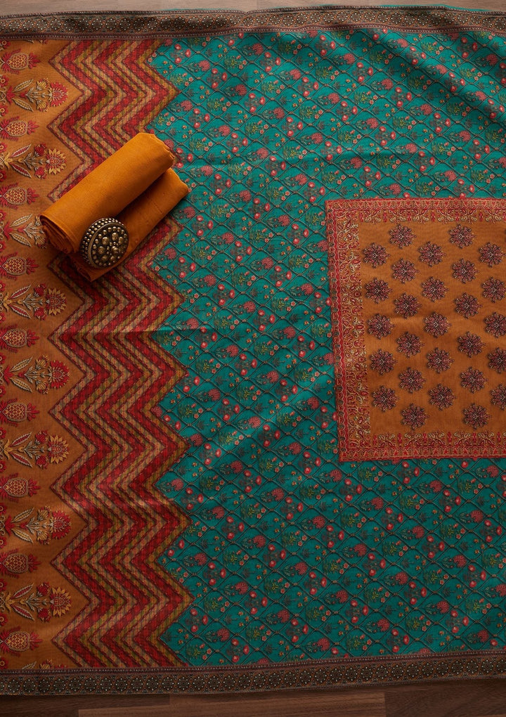 Mustard Cutdana Art Silk Designer Unstitched Salwar Suit - Koskii