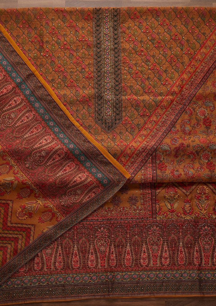 Mustard Cutdana Art Silk Designer Unstitched Salwar Suit - Koskii