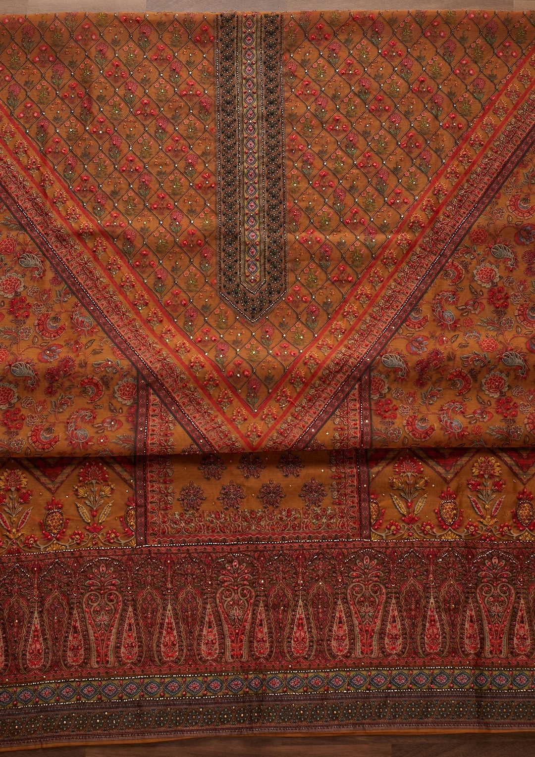 Mustard Cutdana Art Silk Designer Unstitched Salwar Suit - Koskii