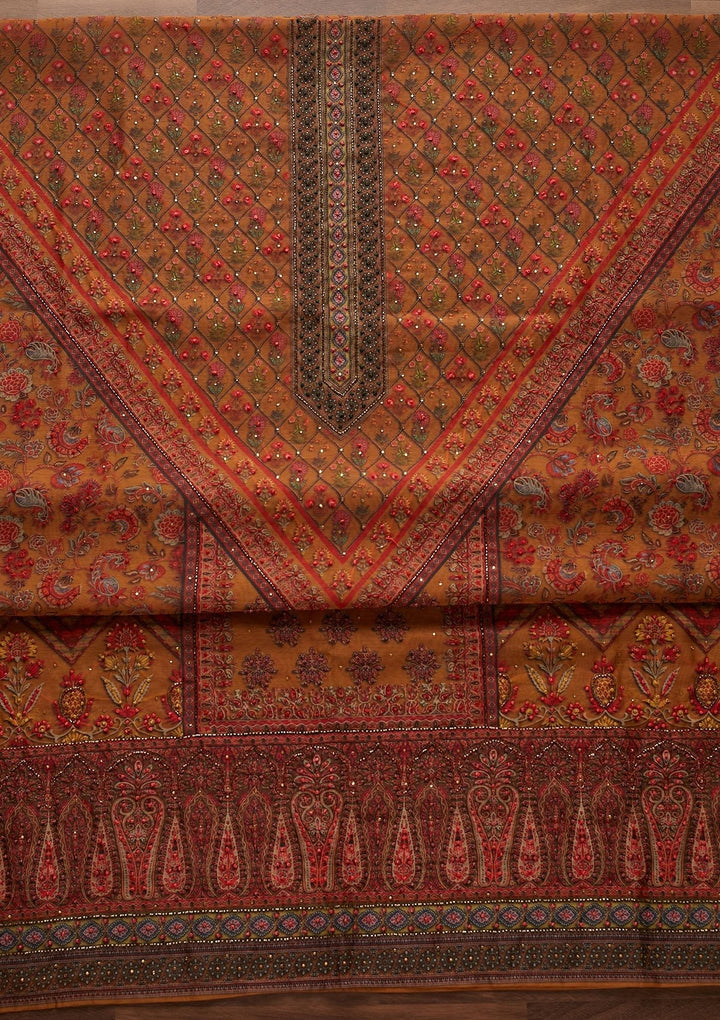 Mustard Cutdana Art Silk Designer Unstitched Salwar Suit - Koskii