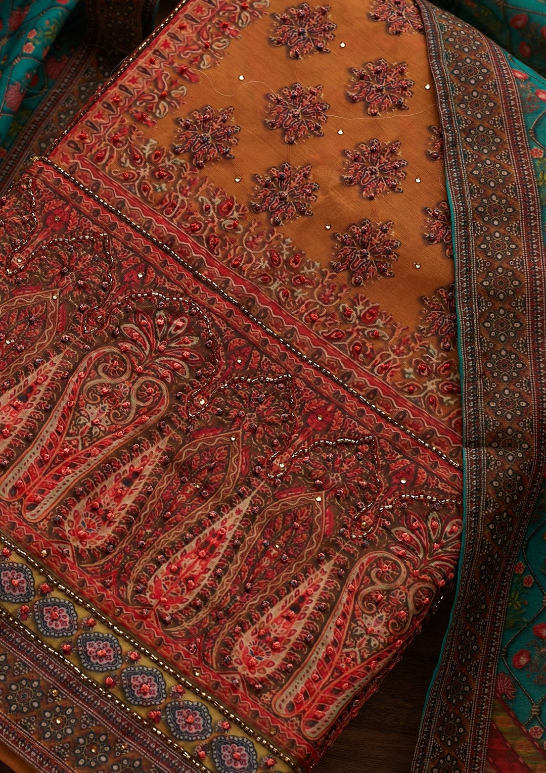 Mustard Cutdana Art Silk Designer Unstitched Salwar Suit - Koskii