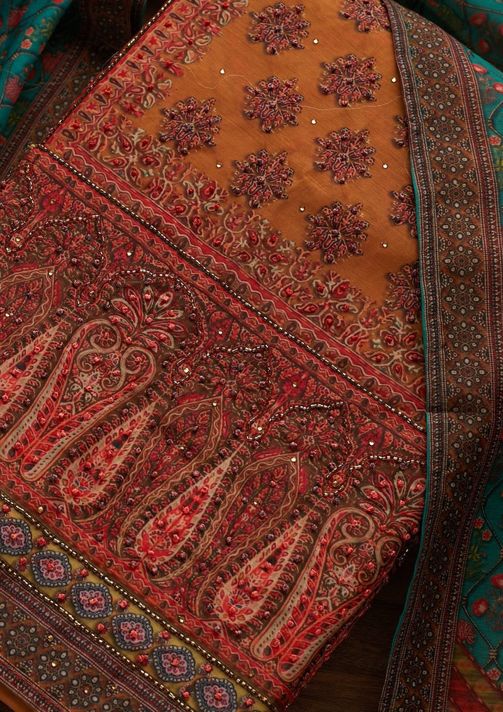 Mustard Cutdana Art Silk Designer Unstitched Salwar Suit - Koskii