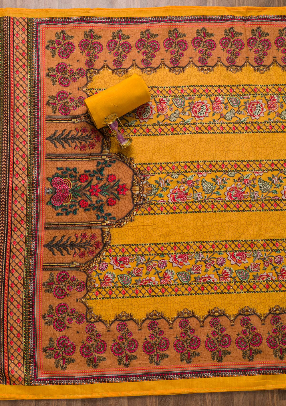Mustard Cutdana Art Silk Unstitched Salwar Suit-Koskii