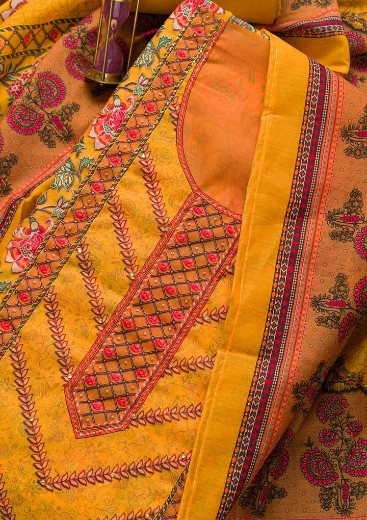 Mustard Cutdana Art Silk Unstitched Salwar Suit-Koskii