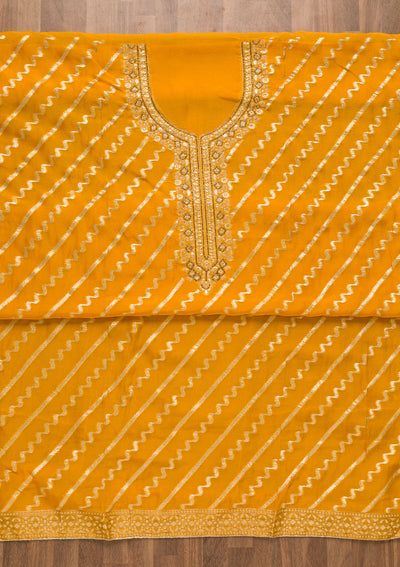 Mustard Cutdana Chanderi Unstitched Salwar Suit-Koskii