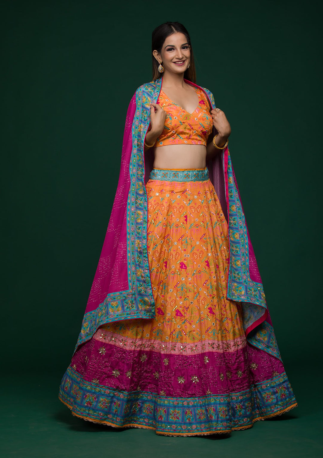 Mustard Gotapatti Art Silk Lehenga-koskii
