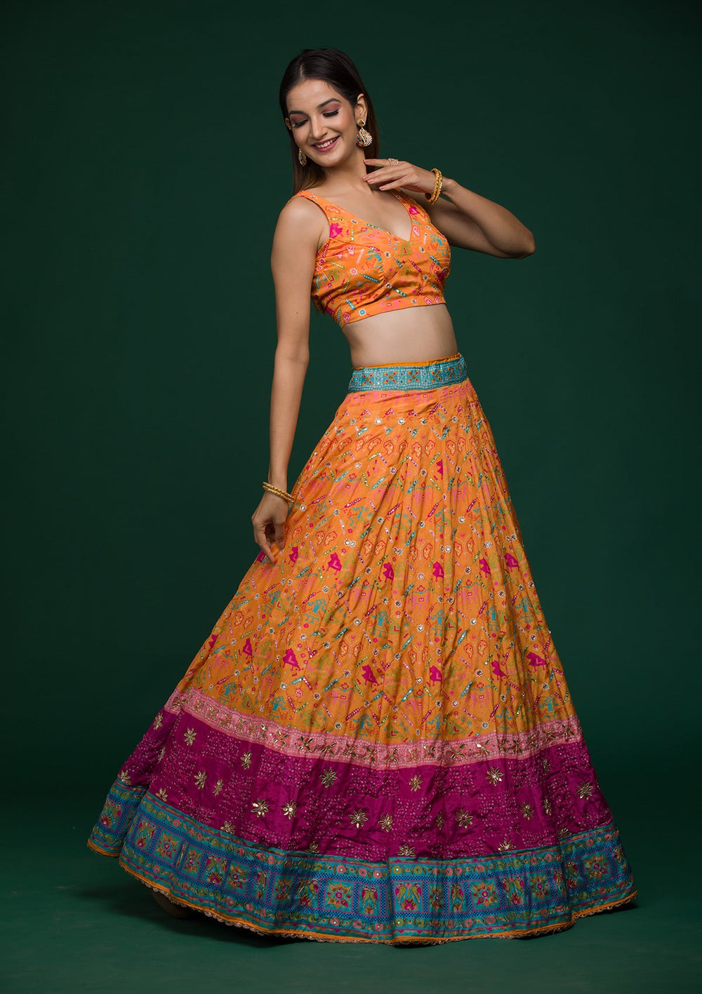 Mustard Gotapatti Art Silk Lehenga-koskii