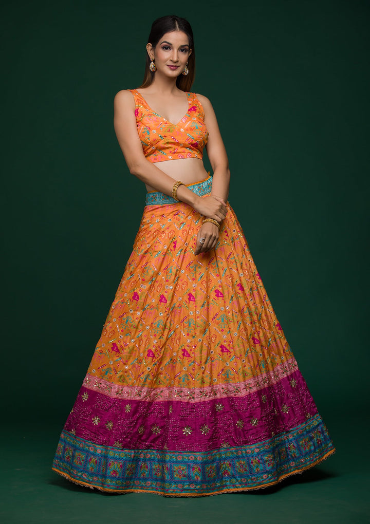 Mustard Gotapatti Art Silk Lehenga-koskii