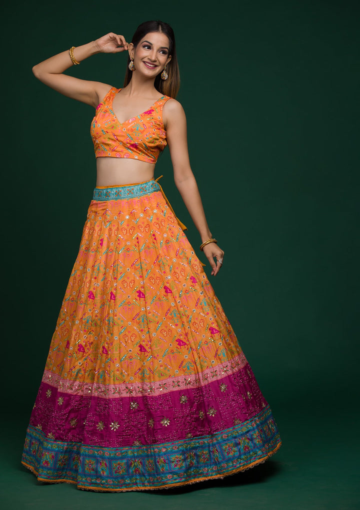 Mustard Gotapatti Art Silk Lehenga-koskii
