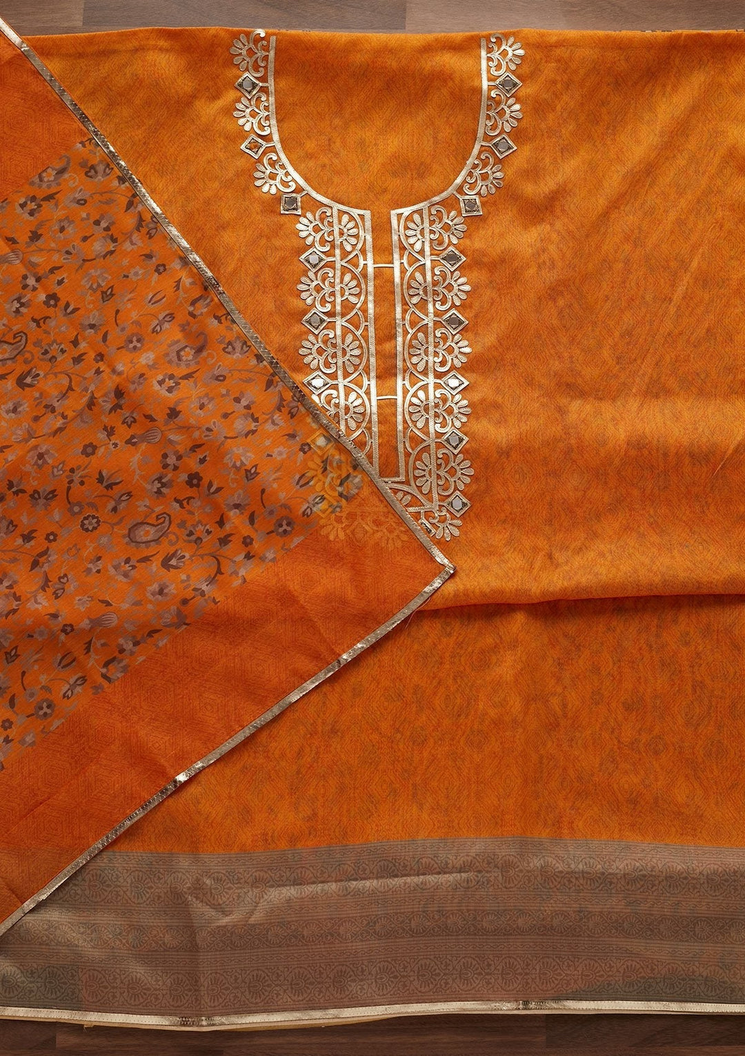 Mustard Gotapatti Semi Crepe Designer Unstitched Salwar Suit - Koskii