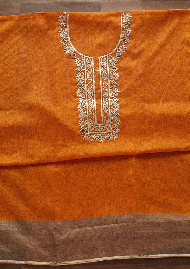Mustard Gotapatti Semi Crepe Designer Unstitched Salwar Suit - Koskii