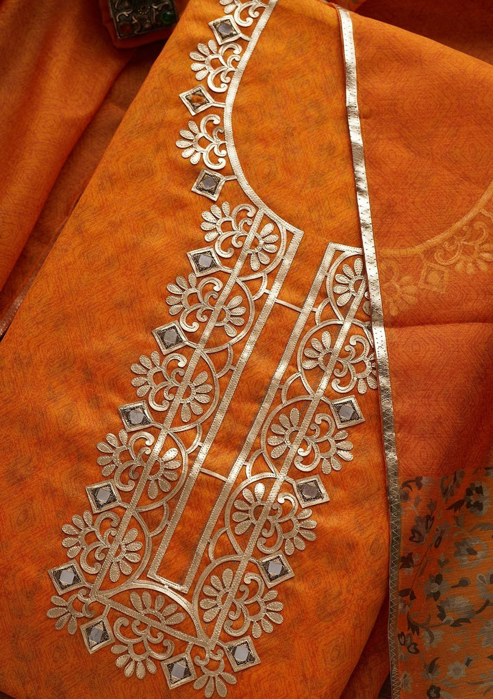 Mustard Gotapatti Semi Crepe Designer Unstitched Salwar Suit - Koskii