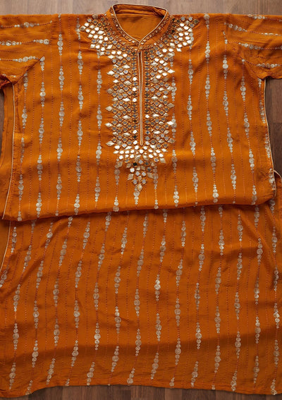 Mustard Mirrorwork Georgette Designer Unstitched Salwar Suit - Koskii
