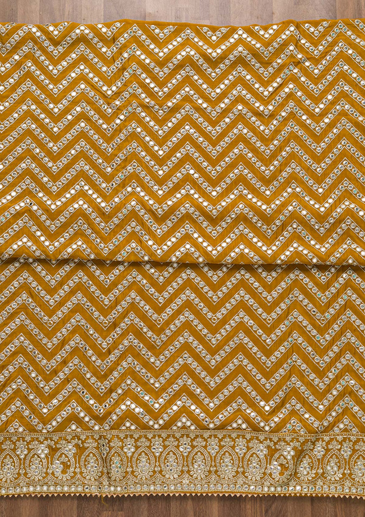 Mustard Mirrorwork Semi Crepe Unstitched Salwar Suit-Koskii