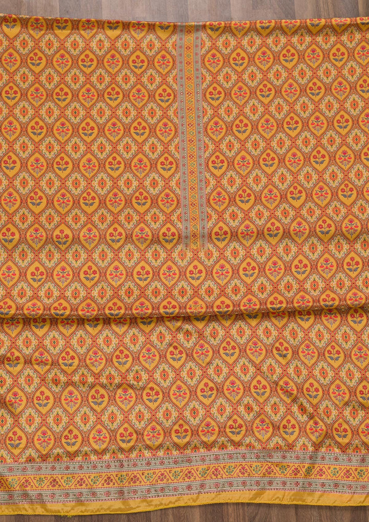 Mustard Soft Silk Printed Unstitched Salwar Suit-koskii
