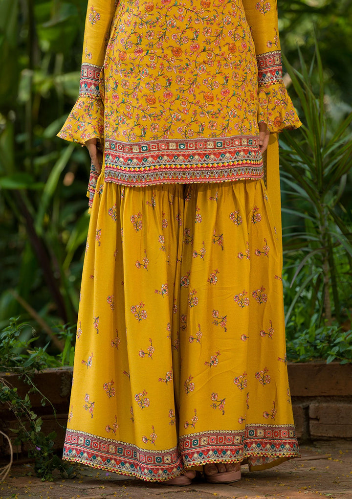 Mustard Printed Georgette Readymade Salwar Kameez-Koskii